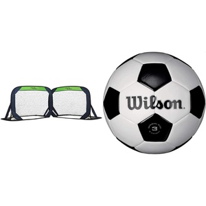 image:imageSport Squad Portable Soccer Goal Net Set  Set of Two 4 Pop Up Training Soccer Goals with Compact Carrying Case  Easy Assembly and Compact Storage amp Wilson Traditional Soccer Ball  BlackWhite